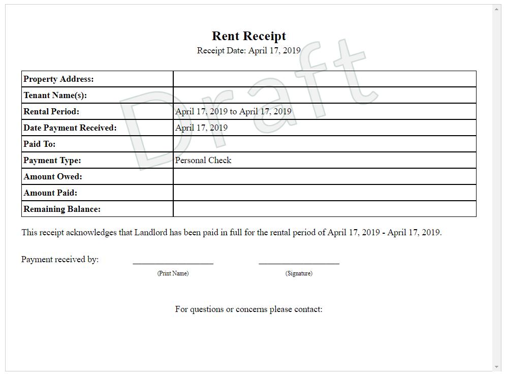 rent receipt aaoa