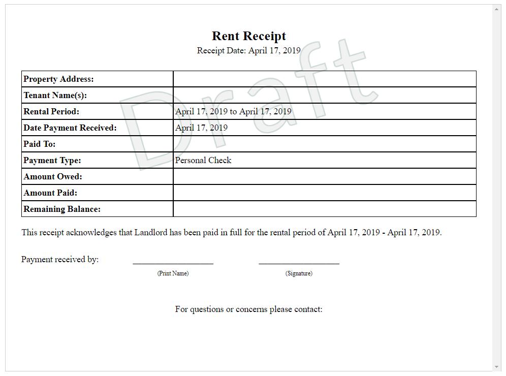 Rent Receipt Generator Apartment Room Rental Receipt 