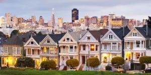 San Francisco row houses view skyline