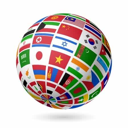 world globe international flags