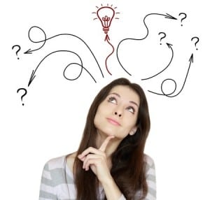 woman lightbulb thinking idea question decision making