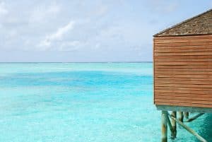 beautiful seascape with water villas in Maldivian Island