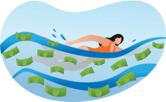 Woman swimming in pool with money shutterstock_1891555219 (1)