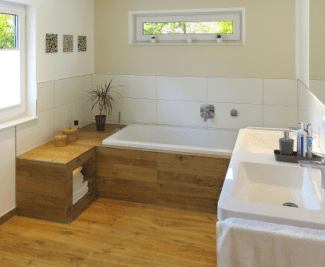 Bathroom with wood floor Shutterstock_314389112