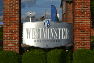 Westminster Apts Monument sign Shutterstock_1770893696